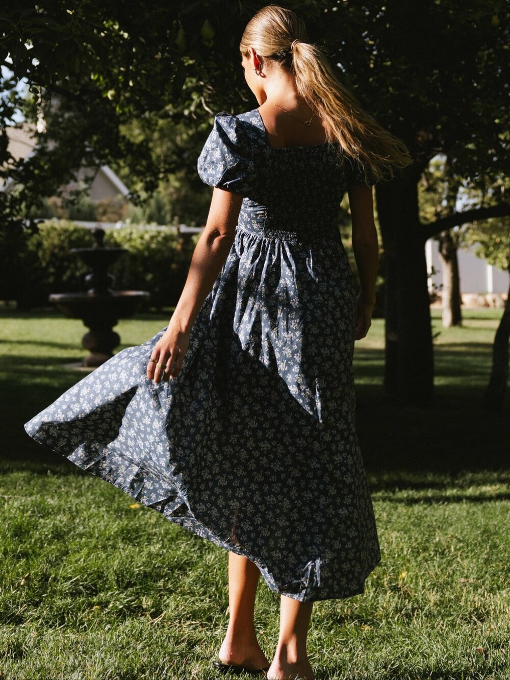 NWT Bohme Baylor Floral Maxi Dress in Blue S Peasant Cottagecore - Picture 4 of 10